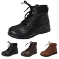 thumbnail image 2 of XIMIN Men Women Fall Boots High Top Vintage Leather Ankle Boots Cam Moccasin Toe Chukka Lace-Up Flat Boot Arch Support Comfy Outdoor Anti-Slip Walking Booties, 2 of 8