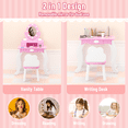 thumbnail image 4 of SESSLIFE Vanity Sets with LED Lights, Vanity Play Set with a Drawer, Dressing Table Dresser Wooden Toy Makeup Vanity Table & Stool, Pink, 4 of 6