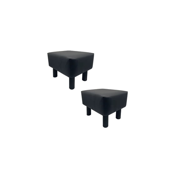 Renaissance Revival 16" x 9" x 12" Footstool Ottoman Set of 2 Featuring Black Faux Leather Soft Seat and Sturdy Solid Wood Legs for Comfort