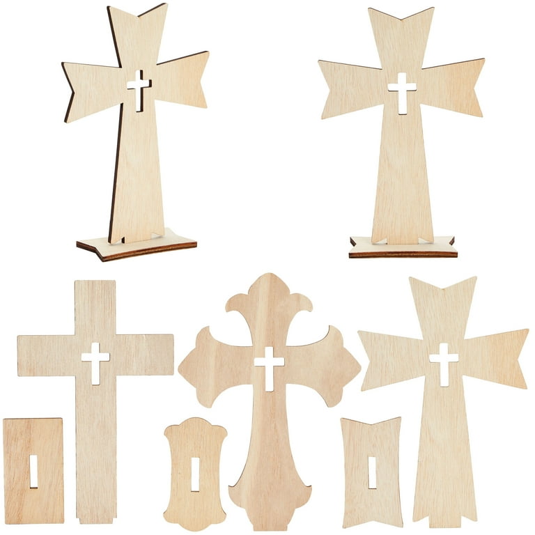 Bright Creations 3.8 x 5 Unfinished Wood Cross with Gold Rope for DIY Projects (12 Pack)