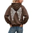 thumbnail image 2 of Angel Wings Hooded Sweatshirt for Women Embroidered Crystal Oversized Sparkly Long Sleeve Pullover Y2K Drawstring Hoodie with Pockets Coffee XS-5XL, 2 of 6