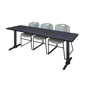 Belen Kox Cain 84" x 24" Training Table- Grey & 3 Zeng Stack Chairs- Grey