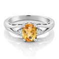 thumbnail image 2 of 925 Sterling Silver Yellow Citrine and White Lab Grown Diamond 3 Stone Engagement Ring for Women | 1.33 Cttw | Oval Checkerboard 8X6MM | Round 2MM | Gemstone November Birthstone | Size 6, 2 of 4