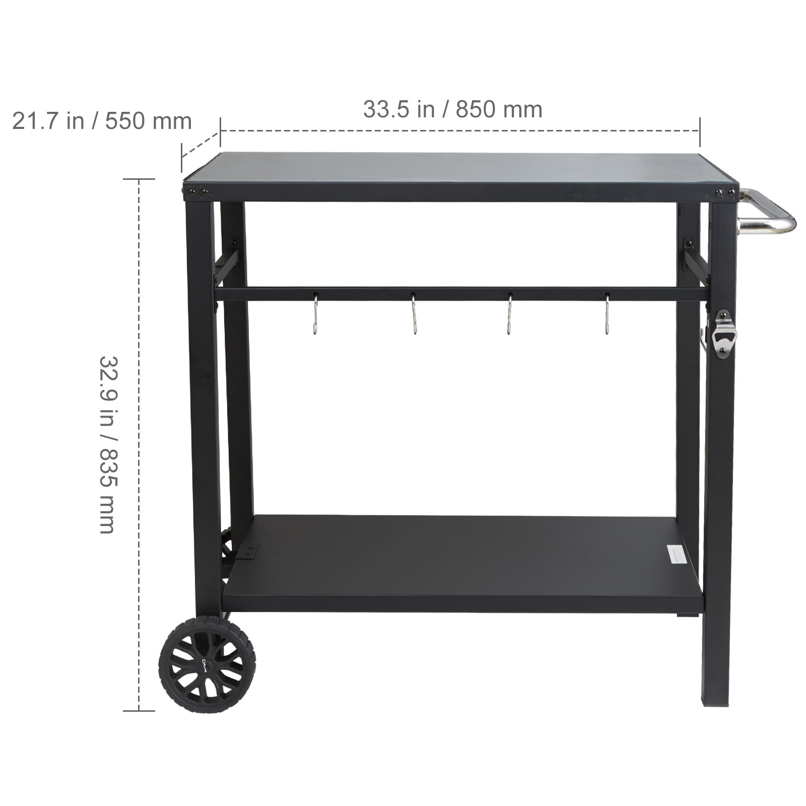 KFFKFF Outdoor Grill Cart with PVC Table Mat, 2 Tier Portable Modular Carts for Pizza Oven BBQ Mobile Grill Cart Food Preparation for Garden, Backyard