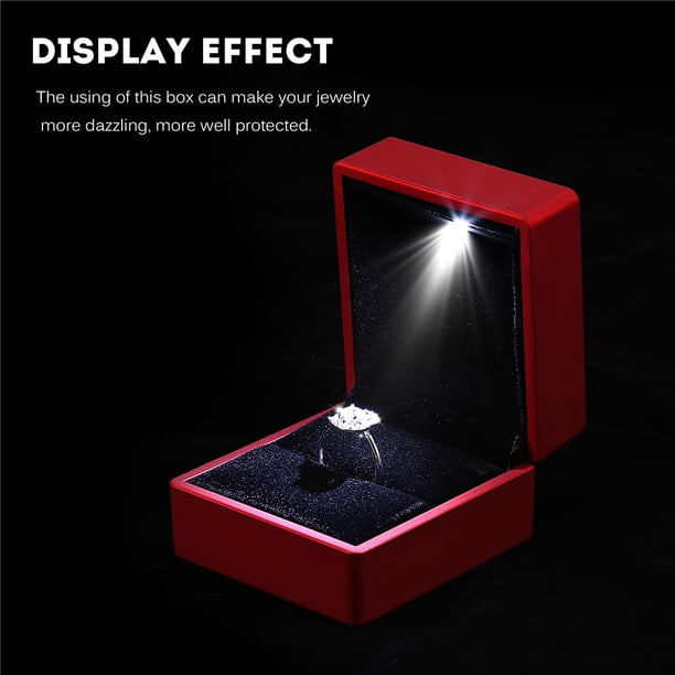 Caja de anillo con luz LED para pendientes, anillo de regalo, anillo de boda, expositor de joyas, organizador de almacenamiento para compromiso, regalo de boda (rojo) Ecomeon no