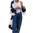 thumbnail image 2 of Womens Long Cardigan Lightweight Color Block Open Front Sweater Long -Sleeve Casual Loose Knitted Top Coats (Navy S), 2 of 3