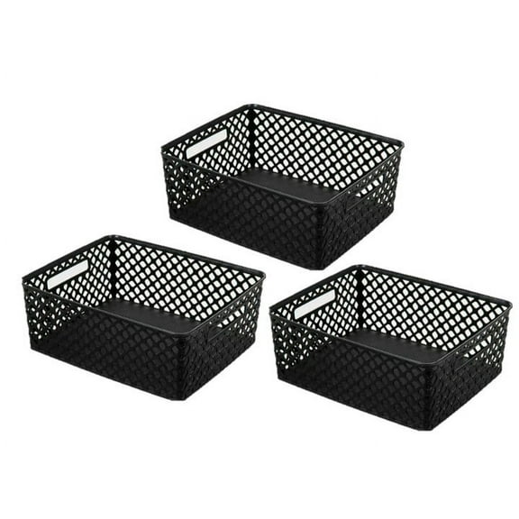 Mainstays Medium Deco Basket Elegant, Black, Set of 3