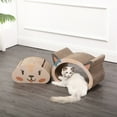 thumbnail image 3 of THE LICKER STORE Opal 19" Modern Cardboard Happy Cat Head 2-in-1 Cat Cave Scratcher with Built-In Bell Toys and Catnip, Cream/Peach, CSR1000B, 3 of 9