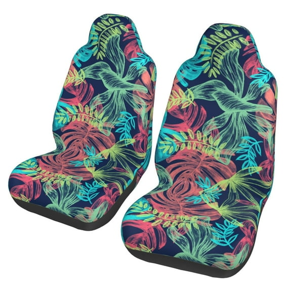 Tropical Plant Green Yard Car Front Seat Covers Protectors , Flowers Illustration Automotive Seat Covers for Cars Trucks Suv