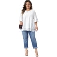 thumbnail image 4 of DARING DIVA Women's Plus with Crew Neck and Ruffle Half Tops 1X White, 4 of 6