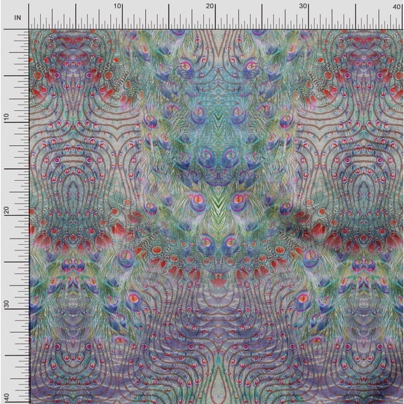 Soimoi Polyester Crepe Fabric Peacock Panel Printed Craft Fabric by The Yard 42 Inch Wide