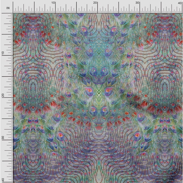 Soimoi Poly Georgette Fabric Peacock Panel Print Fabric by The Yard 42 Inch Wide