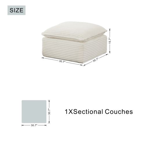 Upholstered Modular Square Compression Ottoman, 30.7" Square x 15.7" H, 3-in-1 Footrest, Seat & Side Table, White