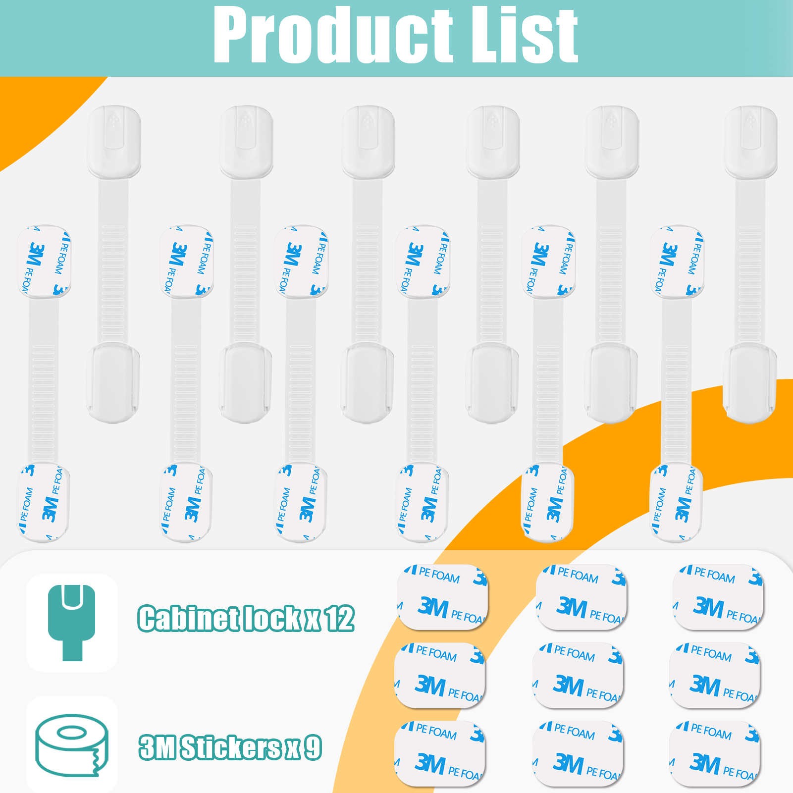 Yalumo Child Safety Cabinet Locks, 12 Pack with Adhesive Strips photo 6