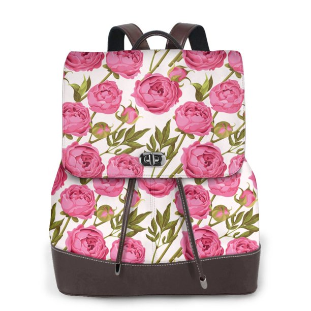 Easygdp Rose Flowers Mochila de Cuero para Mujeres, Bolso de Hombro, Bolsos de Mano de Moda para Trabajo y Viajes