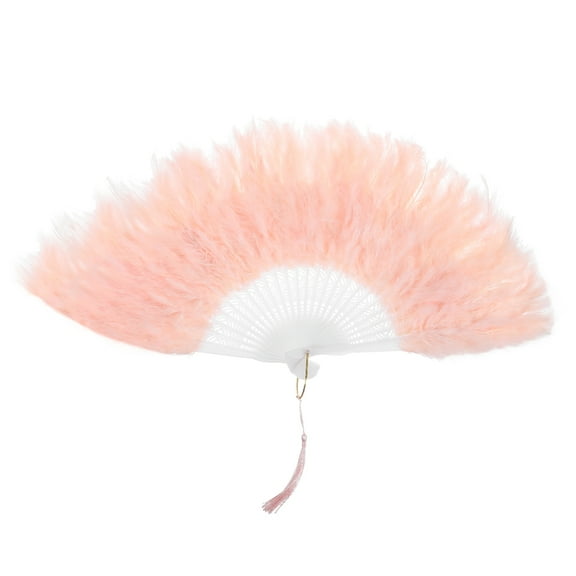 Uxcell Feather Hand Fan Light Pink Vintage Folding Fan Feather Fan Handheld for Halloween Wedding Dancing Decoration