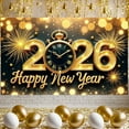 thumbnail image 5 of Gold Theme New Year Banner Luxury Style 2026 Banner Pocket Watch Design Fireworks Happy New Year Banner for New Year Party Home Decoration Holiday Celebration, 5 of 9