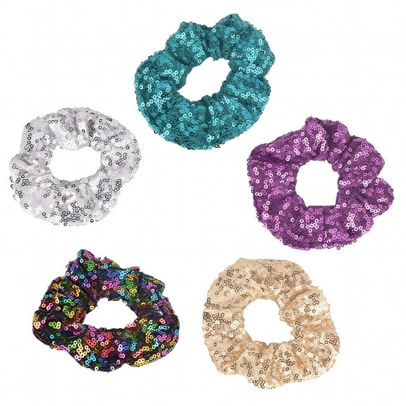 VANIDO Sequin Hair Scrunchies - 5 Pack Elastic Hair Ties for Women/Girls