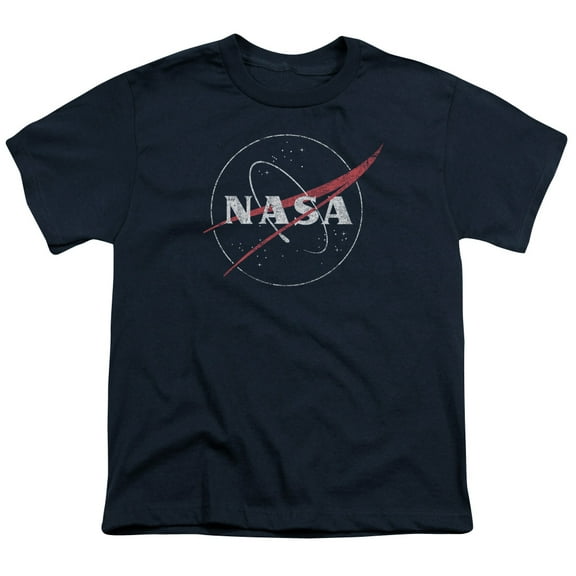 Trevco Sportswear NASA111-YT-2 NASA Distressed Logo Youth Short Sleeve T-Shirt, Navy - Medium