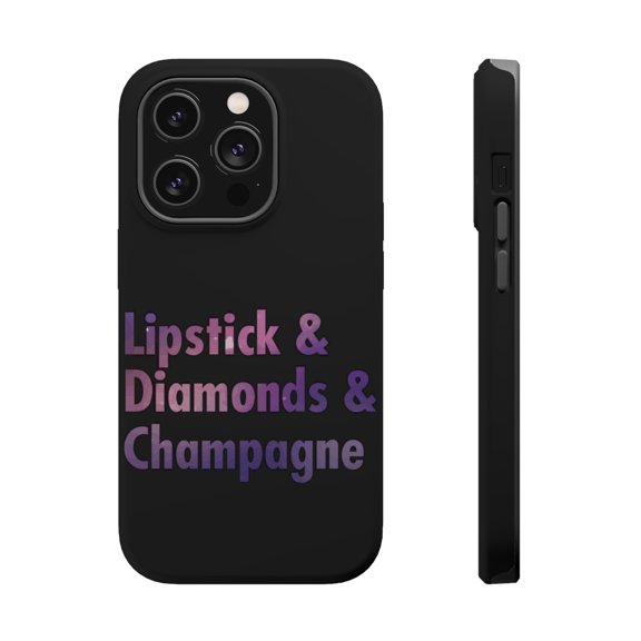 DistinctInk MagSafe Tough Case for Apple iPhone 15 Pro (6.1" Screen) - Lipstick & Diamonds & Champagne - Wireless Charging Compatible