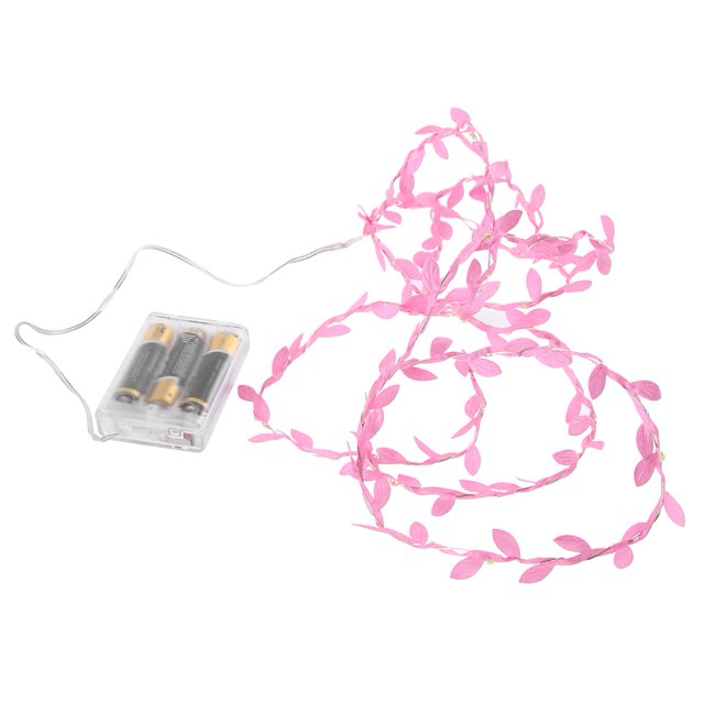 Guirnalda de luces LED de hoja de 2M y 20LED, bombillas decorativas de alambre de cobre para Halloween (rosa)