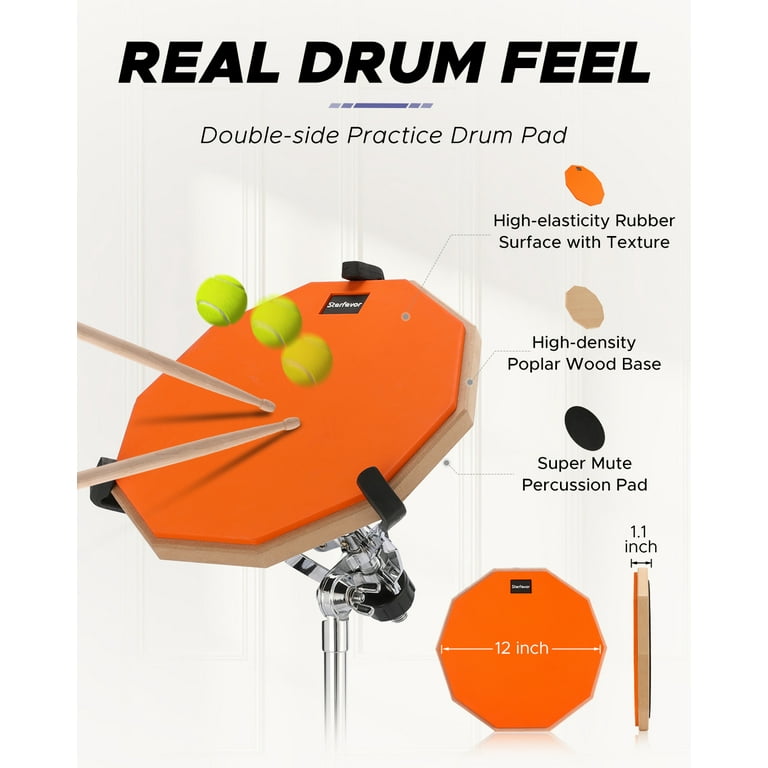 Starfavor Drum Practice Pad with Snare Drum Stand, 12-Inch Double