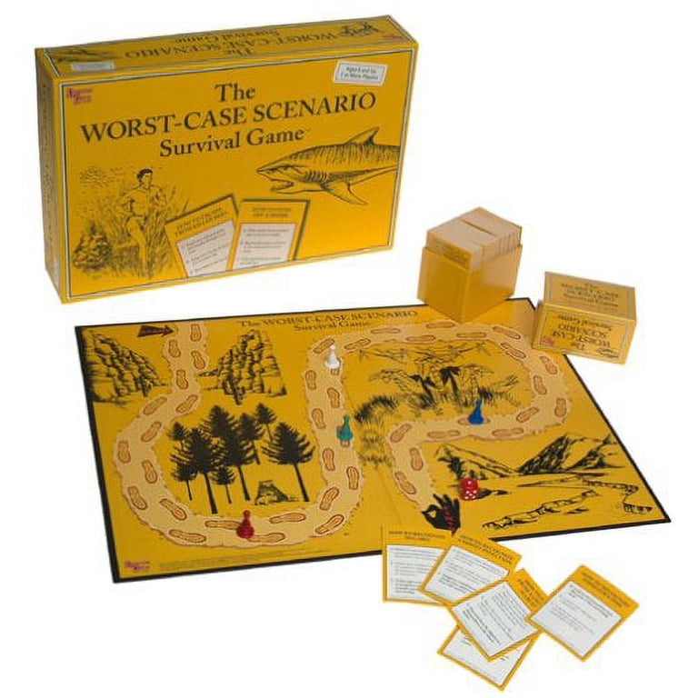 Yellow box and contents of The Worst-Case Scenario Survival Game