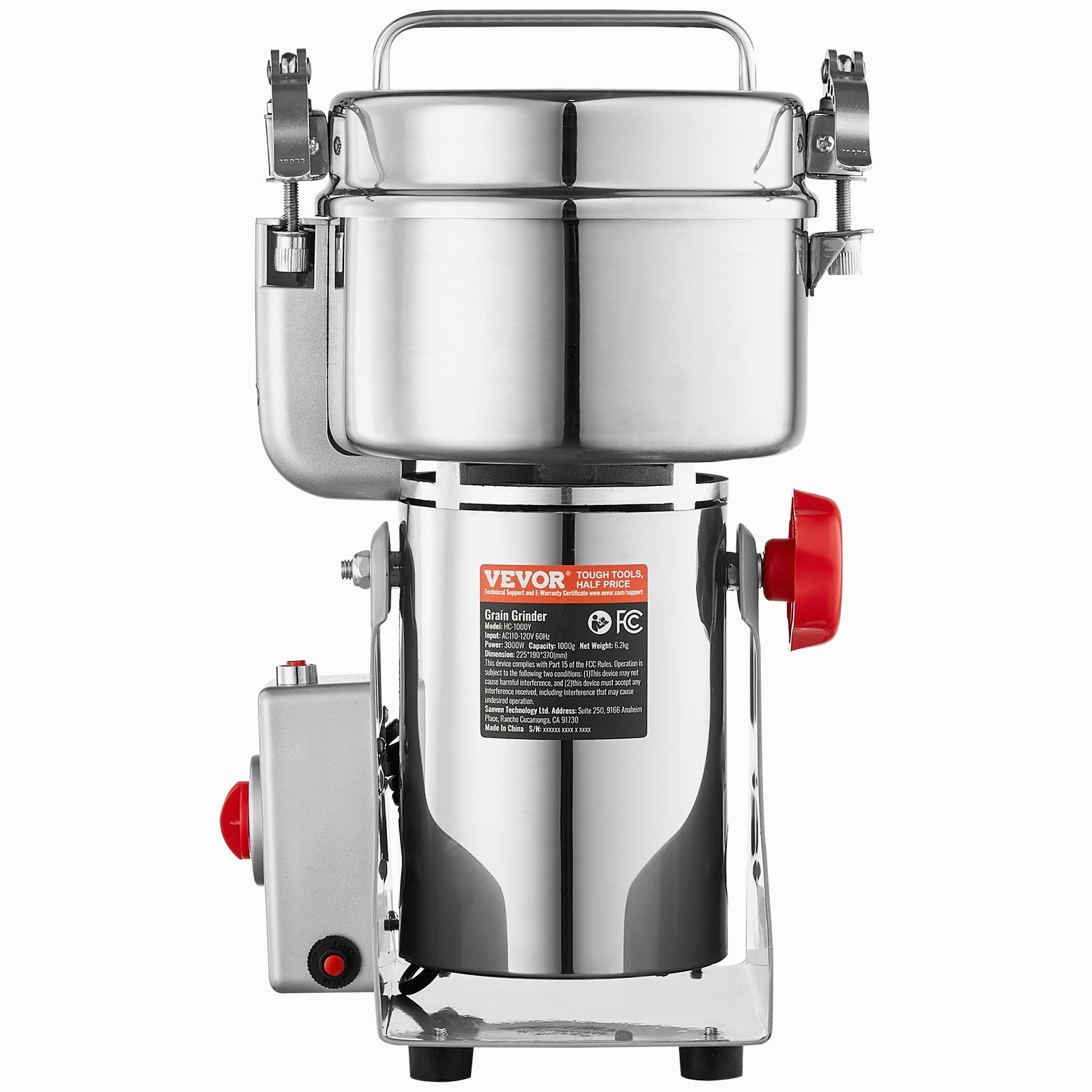 VEVOR Electric Grain Mill Grinder,  1000g High Speed 3000W Commercial Spice Grinders, Stainless Steel Pulverizer Powder Machine, for Dry Cereals Coffee Corn Pepper, Swing Type