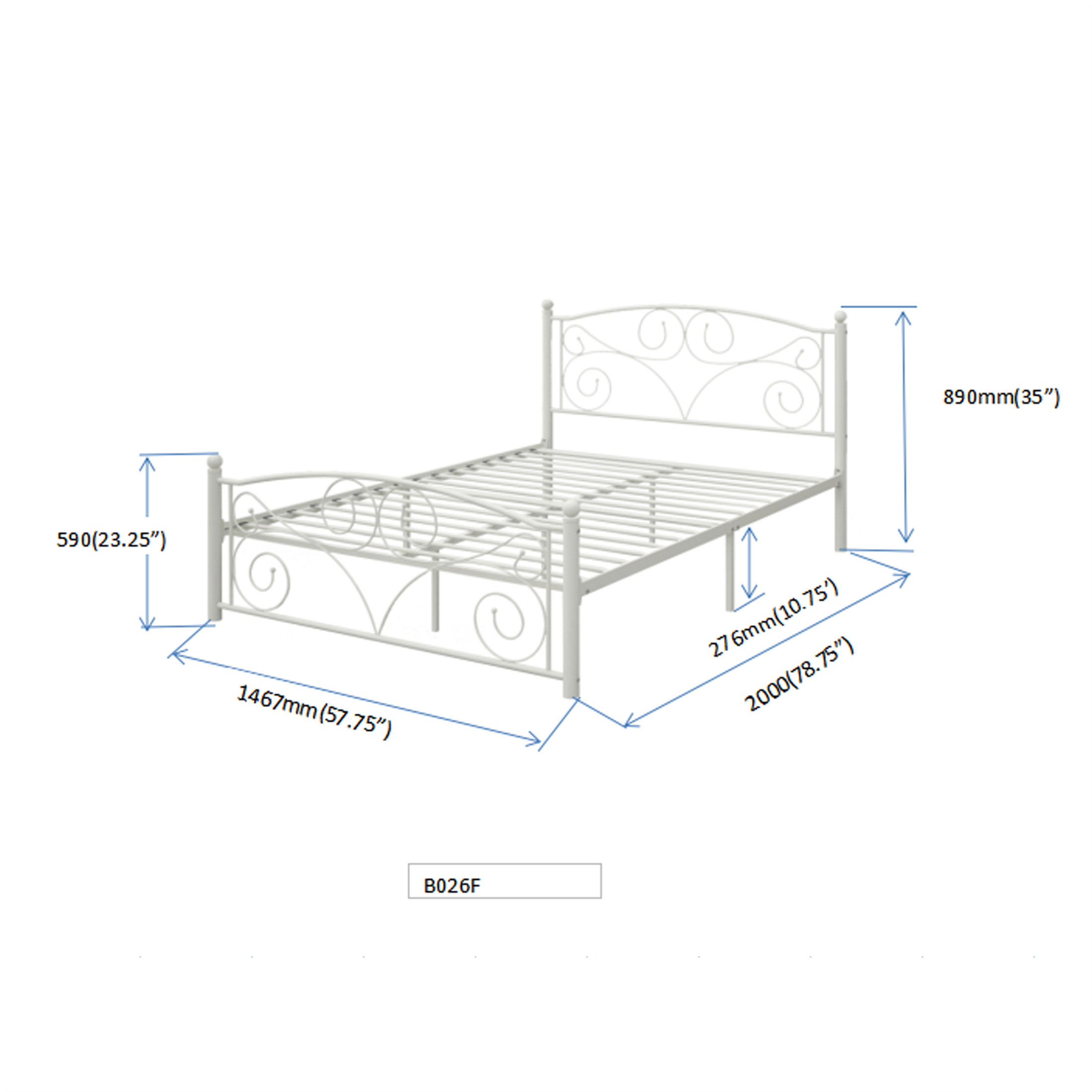 Aukfa Full Size Bed Frame, Metal Platform Bed with Headboard and Footboard, White