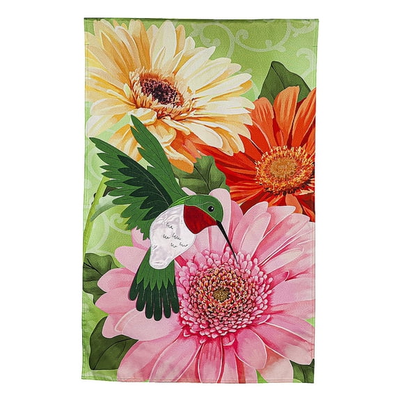 Evergreen Hummingbird and Daisy Trio LInen House Flag 28 x 44 Inches Outdoor Decor for Homes and Gardens