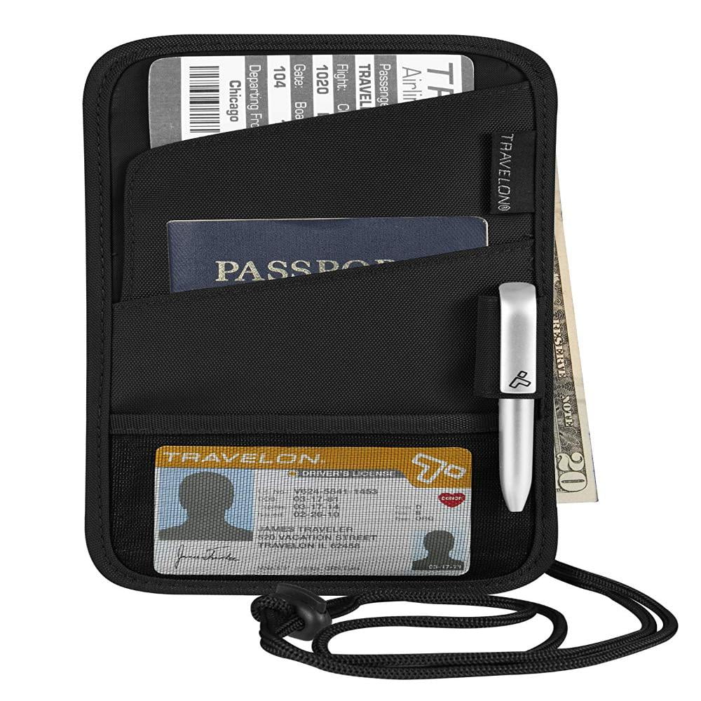 Id and Boarding Pass Holder, Black, One Size, Wear around your neck or crossbody for easy hands