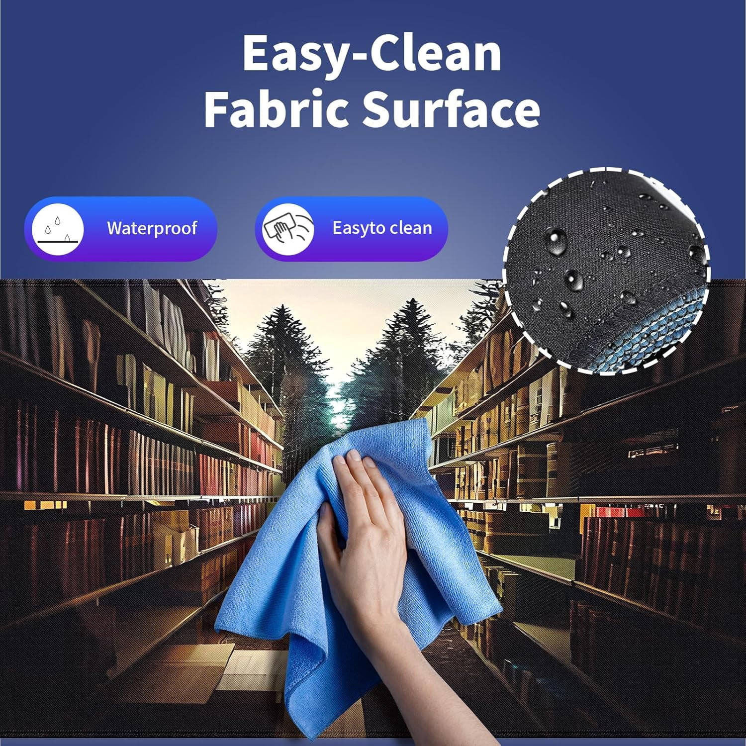 Extra Large Gaming & Office Mouse Pad (31.5" x 11.8") – Vintage Bookshelf Library in Forest Academic Themed, Premium Anti-Slip XXL Desk Mat with Durable Stitched Edges