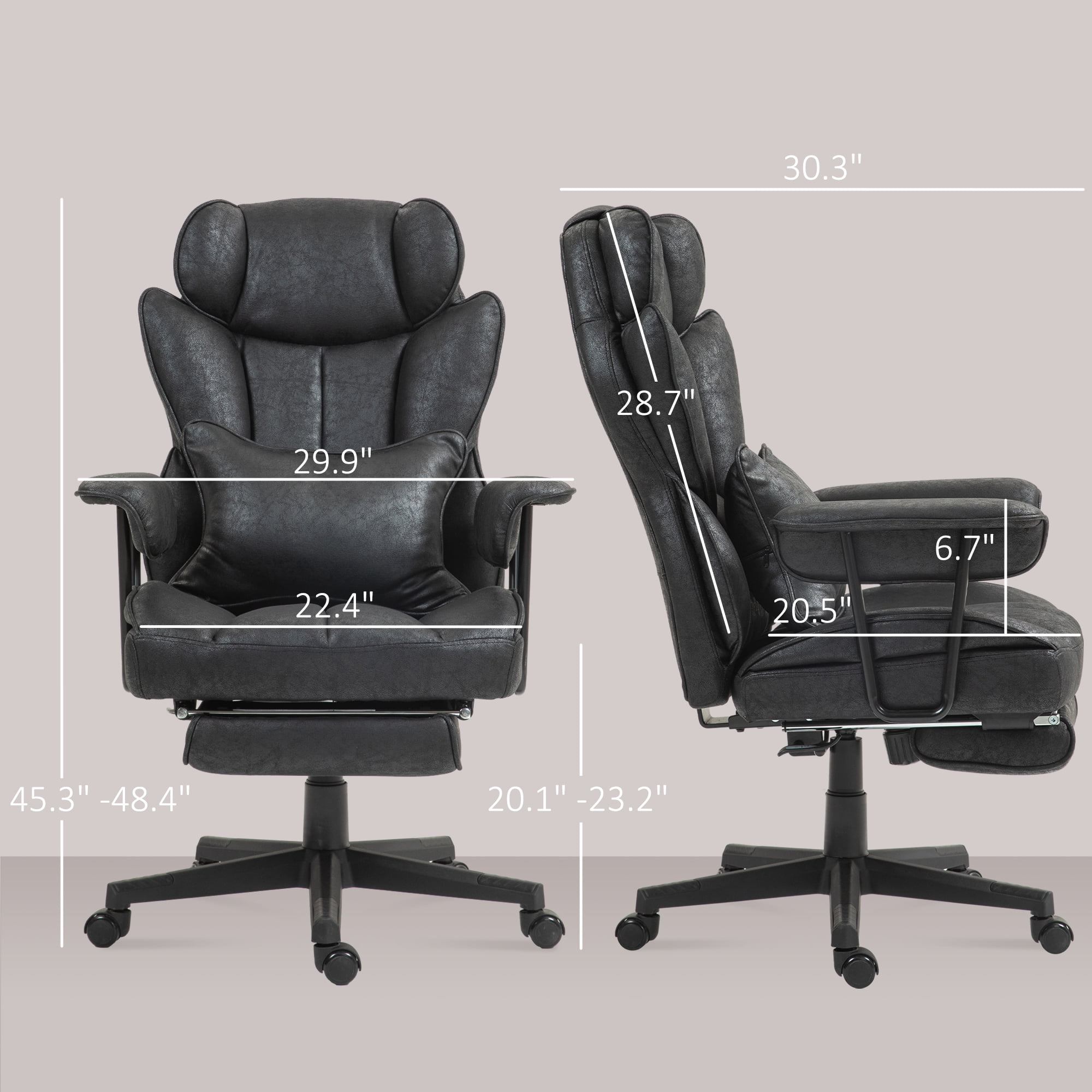 HOMCOM 400LBS Massage Executive Office Chair, Big and Tall Office Chair with Footrest, Lumbar Support and Reclining Function, Black