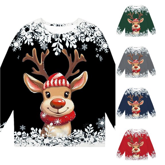 Toddler Girls Long Sleeve Cute Tops Christmas Printed Pullover Top Size 3-4T ,Black