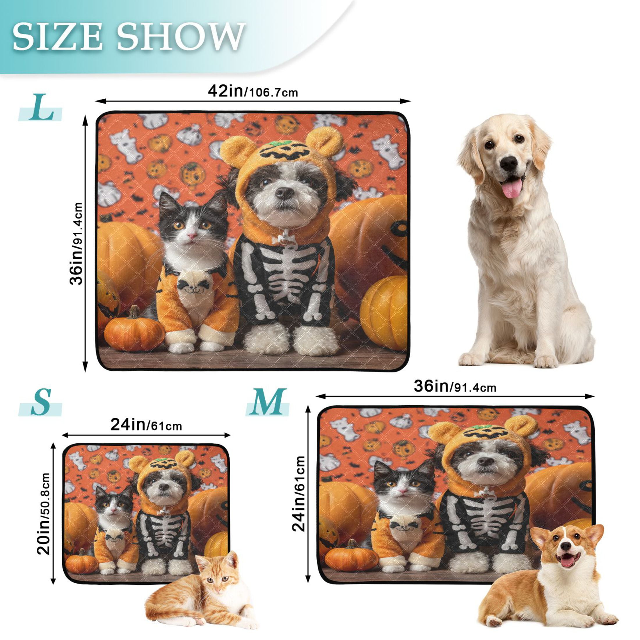 Qxltty Halloween Pets Cat litter Pads Pet Set of 2 Diaper Mats Center Anti-leakage Layer Absorbent Soft and Comfortable