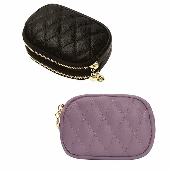 GASTROPOD Women Leather Coin Purse, Small 2 Zippered Change Pouch Wallet (2pcs, Black and Purple)
