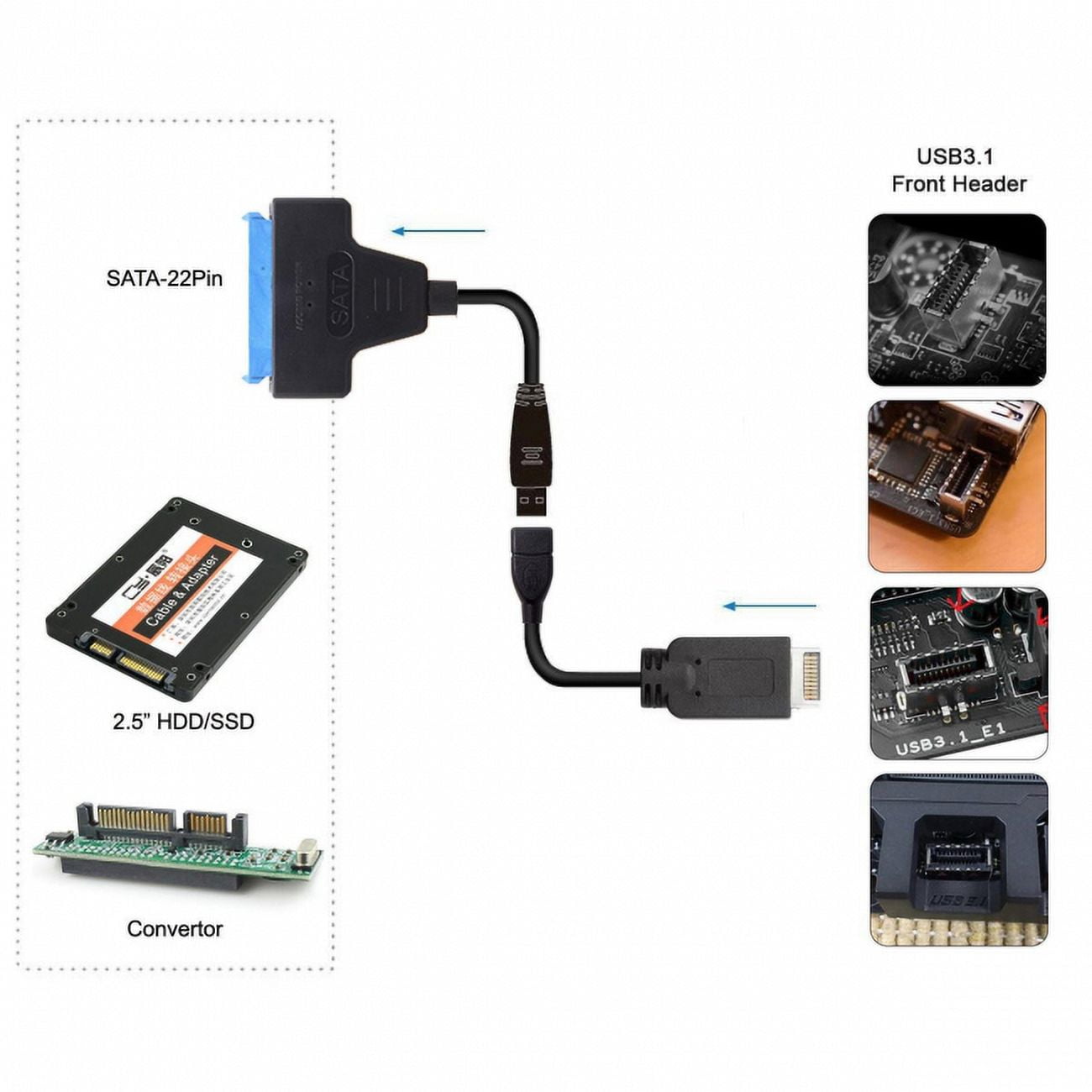 Chenyang CY Type-E USB 3.1 Front Panel Header USB3.0 to 2.5 Inch SATA 22Pin Disk Motherboard Cable Cable