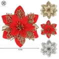 thumbnail image 2 of Luxtrada 12/24Pcs 6.3in Poinsettia Artificial Christmas Flowers Decorations Glitter Xmas Tree Flower Ornaments with Clips, 2 of 9
