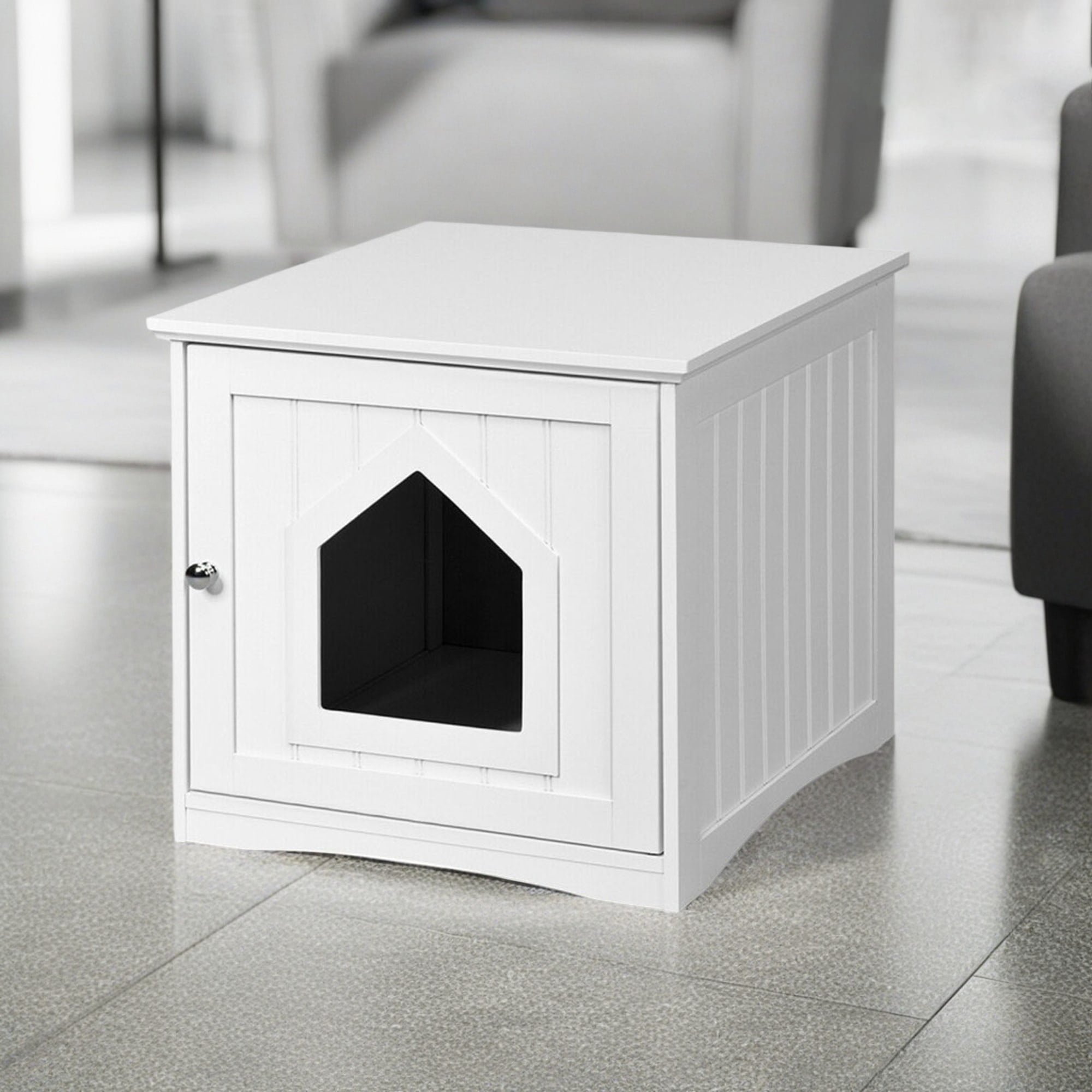 resenkos 20" Cat House Covered for Indoor, Hidden Crate Litter Box Enclosure, Hooded Cats Furniture Cabinet Kitty Washroom, White