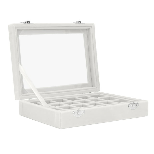 Jewelry Organizer Box, Clear Glass Cover Small Velvet Jewelry Box Organizer 24 Removable For Household White