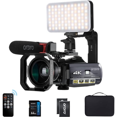 ORDRO 4k Camcorder Video Camera HD 1080P 60FPS Vlog Camera Wifi IR Night Vision Recorder+64G SD Card