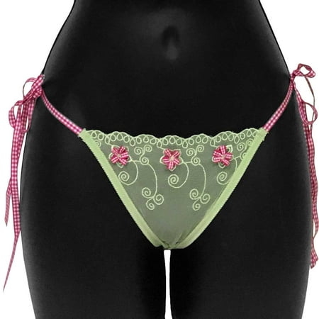 Gingham Ties Scalloped Edge Thong One Size Lime
