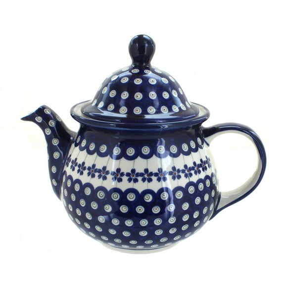 Blue Rose Polish Pottery Flowering Peacock Large Teapot