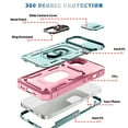 thumbnail image 3 of Military Grade Drop Impact for iPhone 15 Plus Camera Lens Slide Protection Case 360 Metal Rotating Ring Kickstand Holder Armor Shockproof Case For iPhone 15 Plus, Pink+Green, 3 of 11