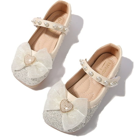 

Paokuoon Toddler Kids Girls Dress Shoes Little Big Girls Soft Sole Flats Shoes Baby Girls Bowknot Shiny Dress Leather Shoes for Spring Fall Summer