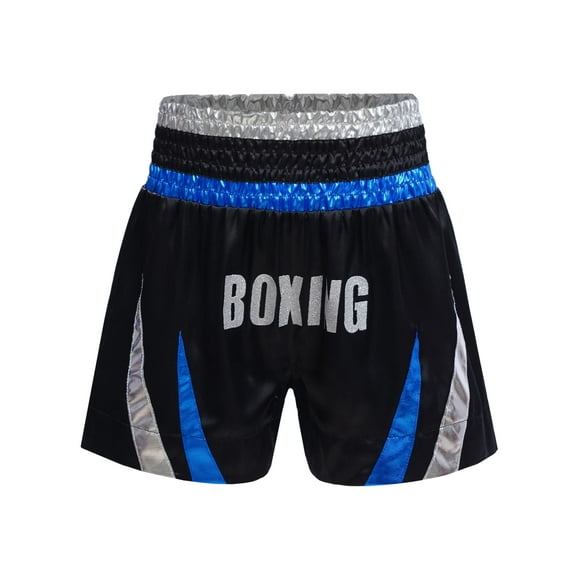 Kvysinly Kids Boys Boxing Trunks Metallic Side Split Satin Shorts MMA Kickboxing Fighting Training Bottom Blue&Silver 16