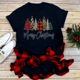 thumbnail image 3 of Camiseta con estampado de leopardo de Feliz Navidad para mujer, camiseta informal básica con cuello redondo, camiseta negra de manga corta para mujer, 3 of 4