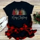 thumbnail image 3 of Camiseta con estampado de leopardo de Feliz Navidad para mujer, camiseta informal básica con cuello redondo, camiseta negra de manga corta para mujer, 3 of 4