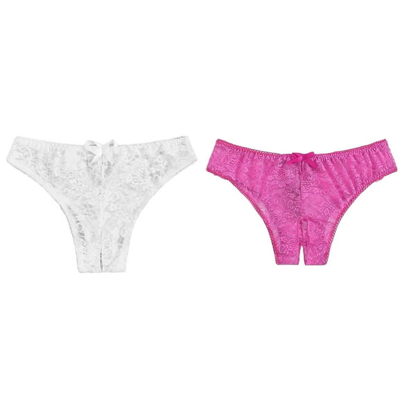 2 Pack(Hot Pink 1PCS & White 1PCS) Lace Apron Multipack 1Pc Women Plus Womens Plus Size Thong Floral Underwear Brief Crotchless Lace Panty