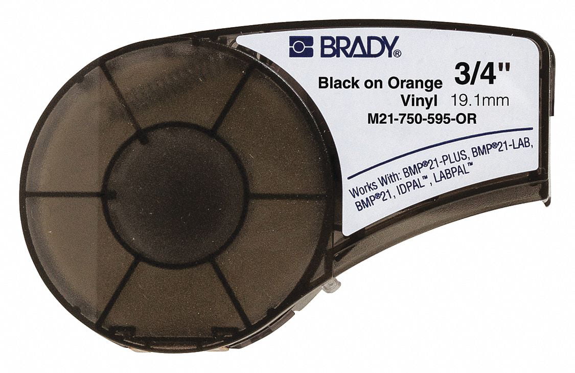 3 Details about    NEW Brady Label Cartridge M21-750-595-OR Black/Orange Vinyl 3/4" x 21' BMP21 